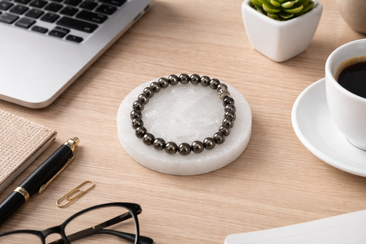 Prosperity Pyrite Bracelet with Raw Selenite Charging Tray