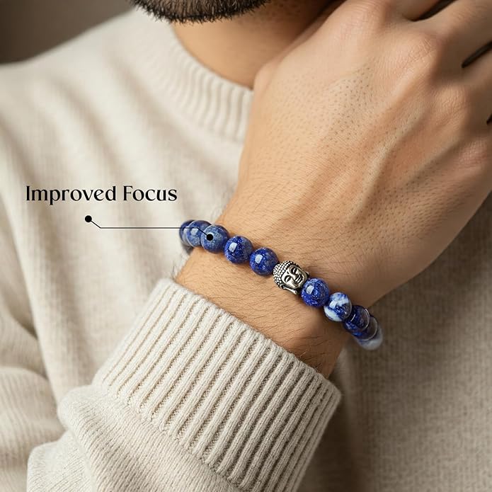 Lapis Lazuli Crystal Bracelet | Lab Certified | For Spiritual Growth, Communication and Mental Clarity - Unisex, 8 mm beads Bracelet