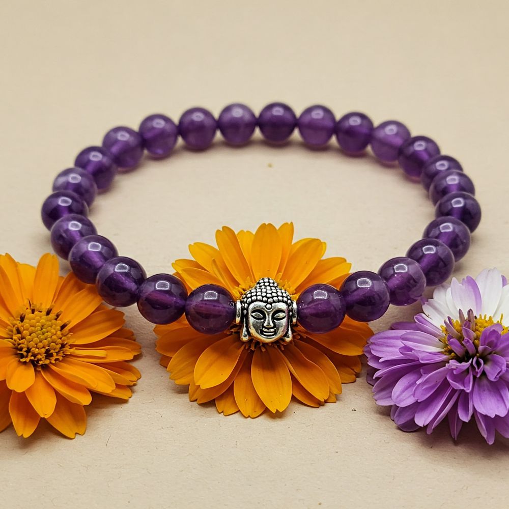 Amethyst Crystal Bracelet | Lab Certified | For Courage, Protector And Will Power - Unisex, 8 mm beads Bracelet