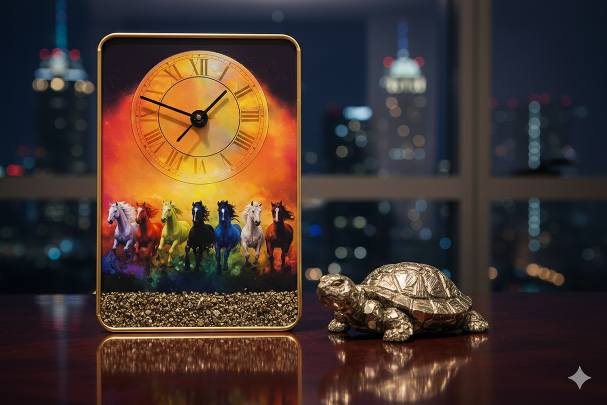 Raw Pyrite with 7 Horse & Peacock Clocks