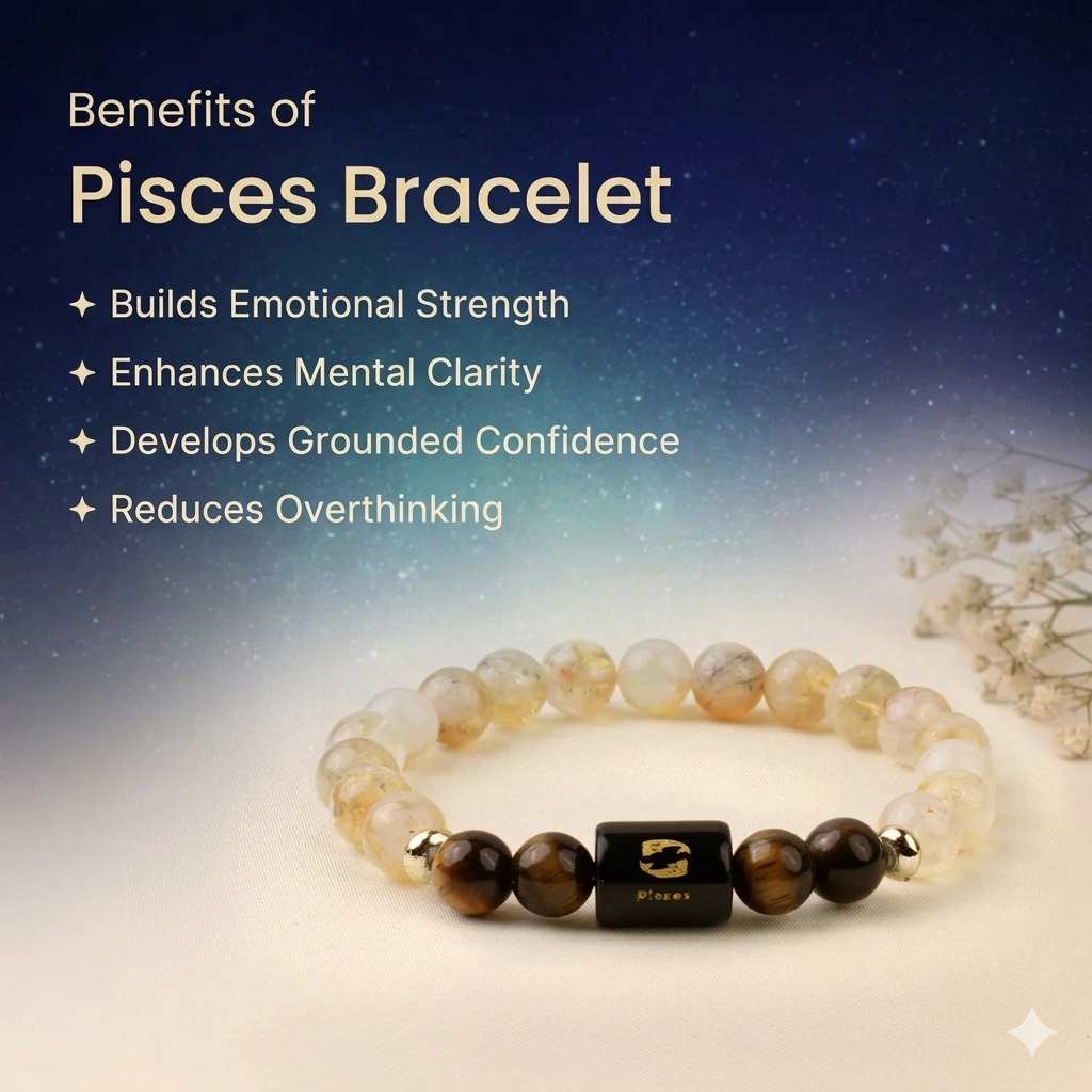 Pisces (मीन राशि) Zodiac Citrine & Tiger Eye Bracelet (Bracelet + Free Raw Selenite Tray ✨)