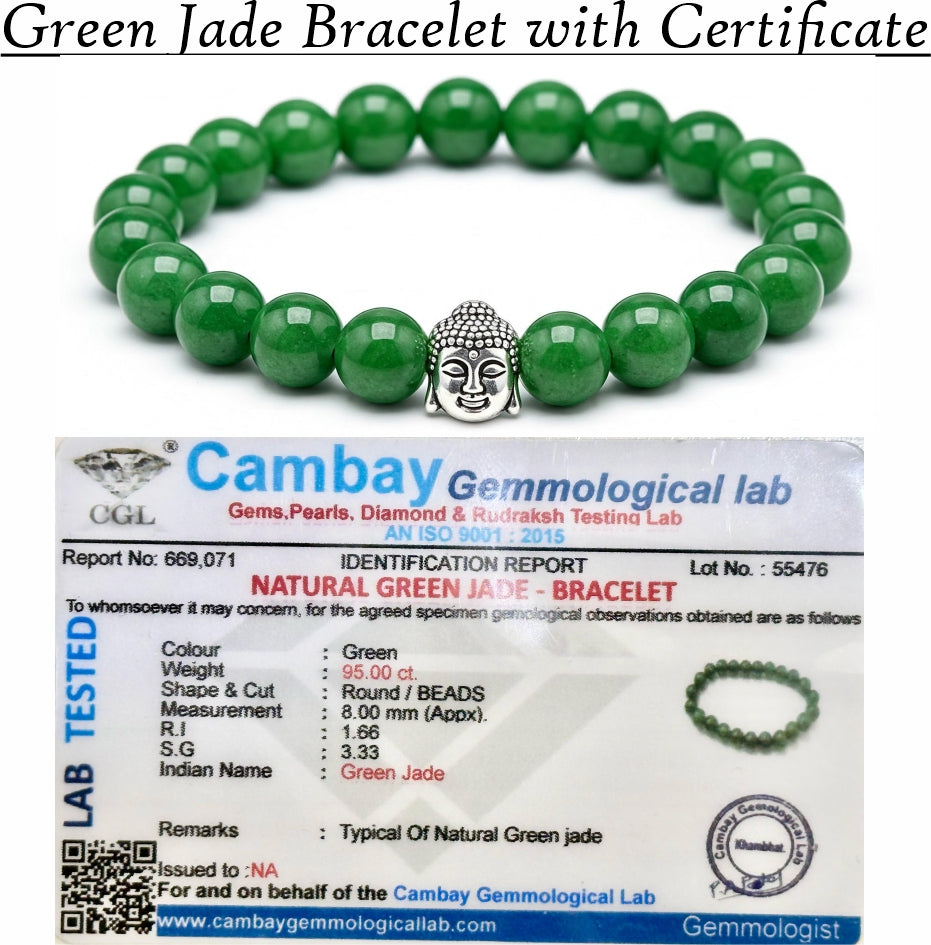 Green Jade Crystal Bracelet | Lab Certified | For Abundance and Prosperity and Heart Chakra - Unisex, 8 mm beads Bracelet