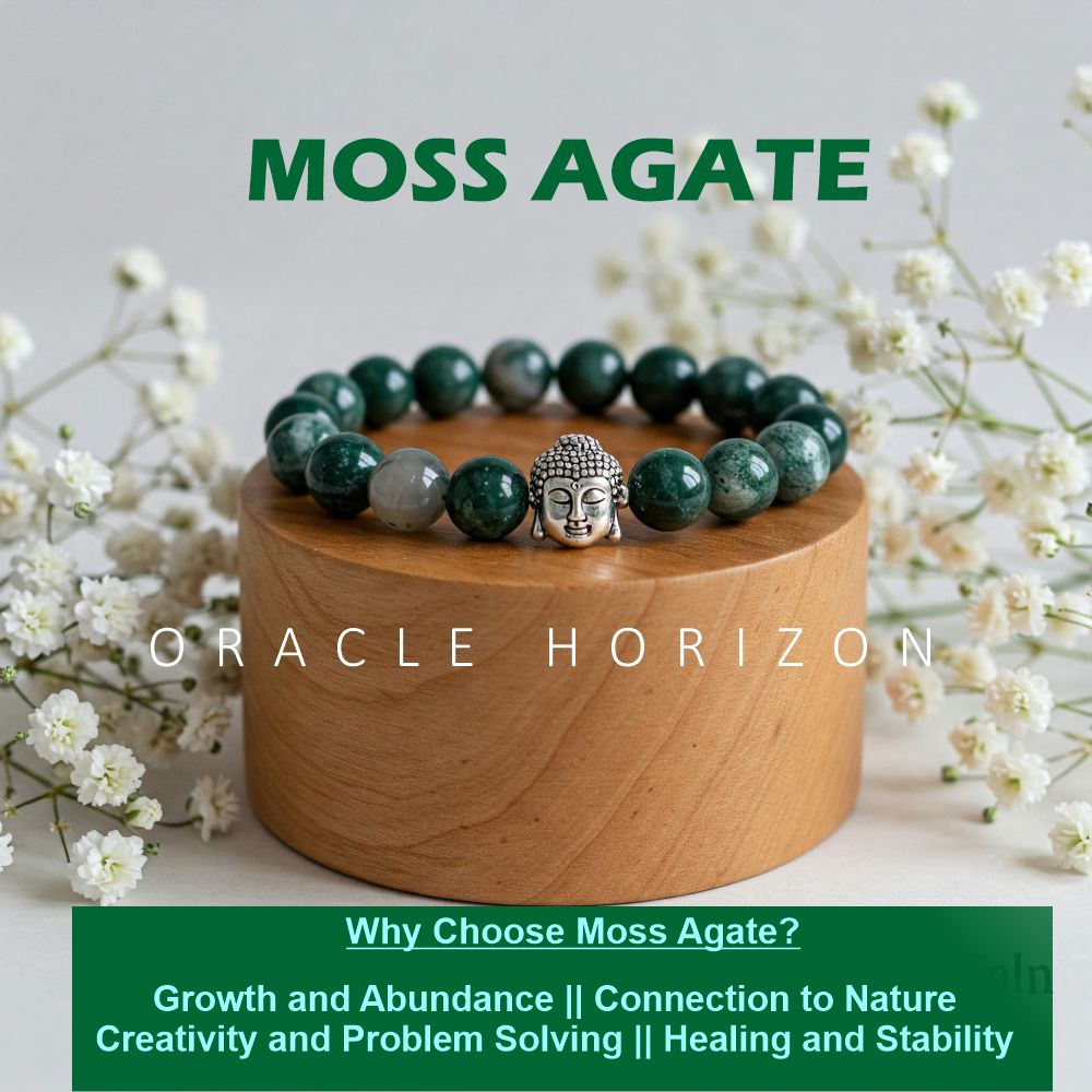 Moss Agate Crystal Bracelet | Lab Certified | For Abundance, Emotional and Manifestation - Unisex, 8 mm beads Bracelet
