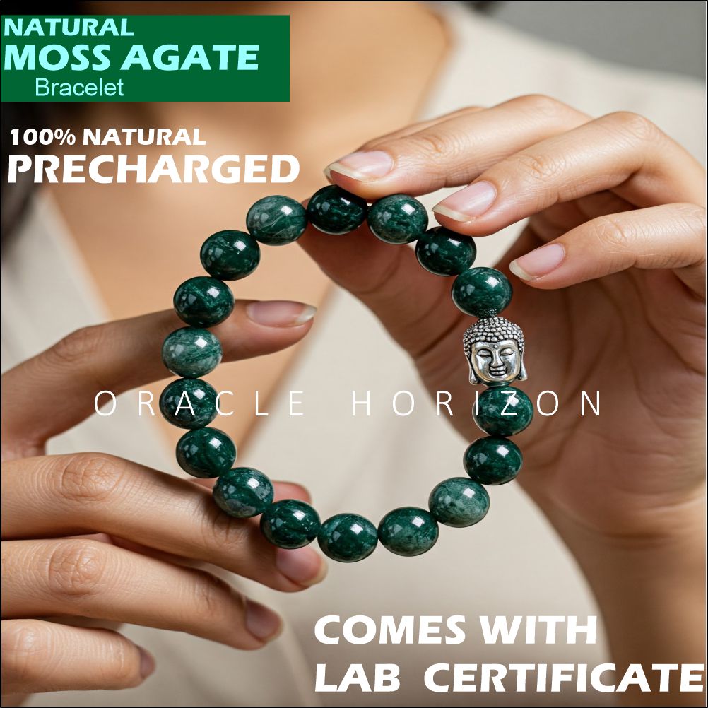 Moss Agate Crystal Bracelet | Lab Certified | For Abundance, Emotional and Manifestation - Unisex, 8 mm beads Bracelet