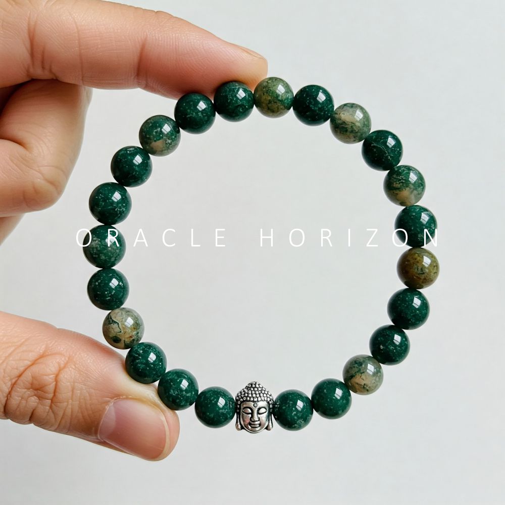 Moss Agate Crystal Bracelet | Lab Certified | For Abundance, Emotional and Manifestation - Unisex, 8 mm beads Bracelet