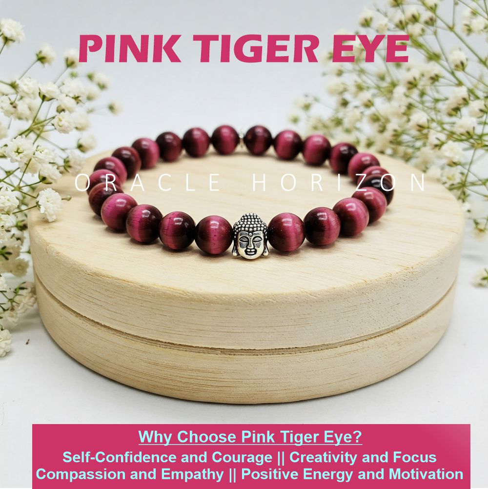Pink Tiger Eye Crystal Bracelet | Lab Certified | For Confidence, Emotional and Courage - Unisex, 8 mm beads Bracelet