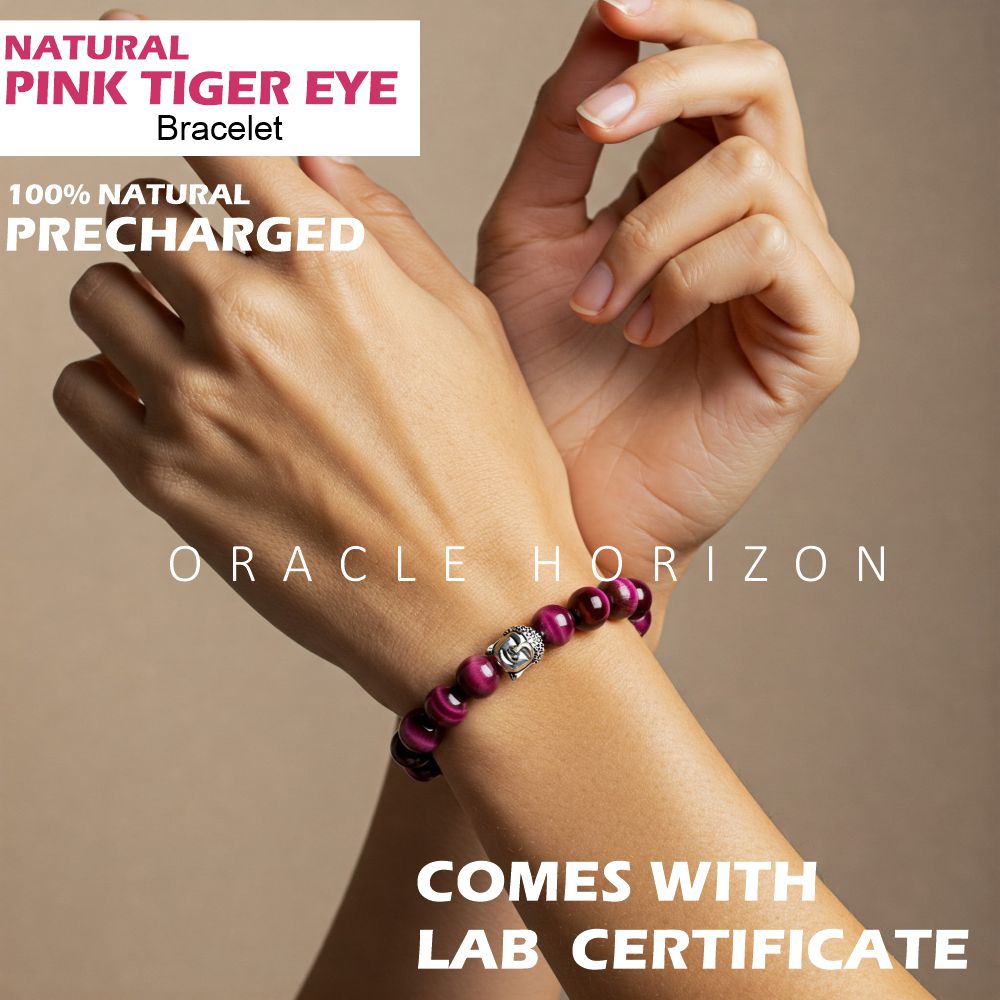 Pink Tiger Eye Crystal Bracelet | Lab Certified | For Confidence, Emotional and Courage - Unisex, 8 mm beads Bracelet