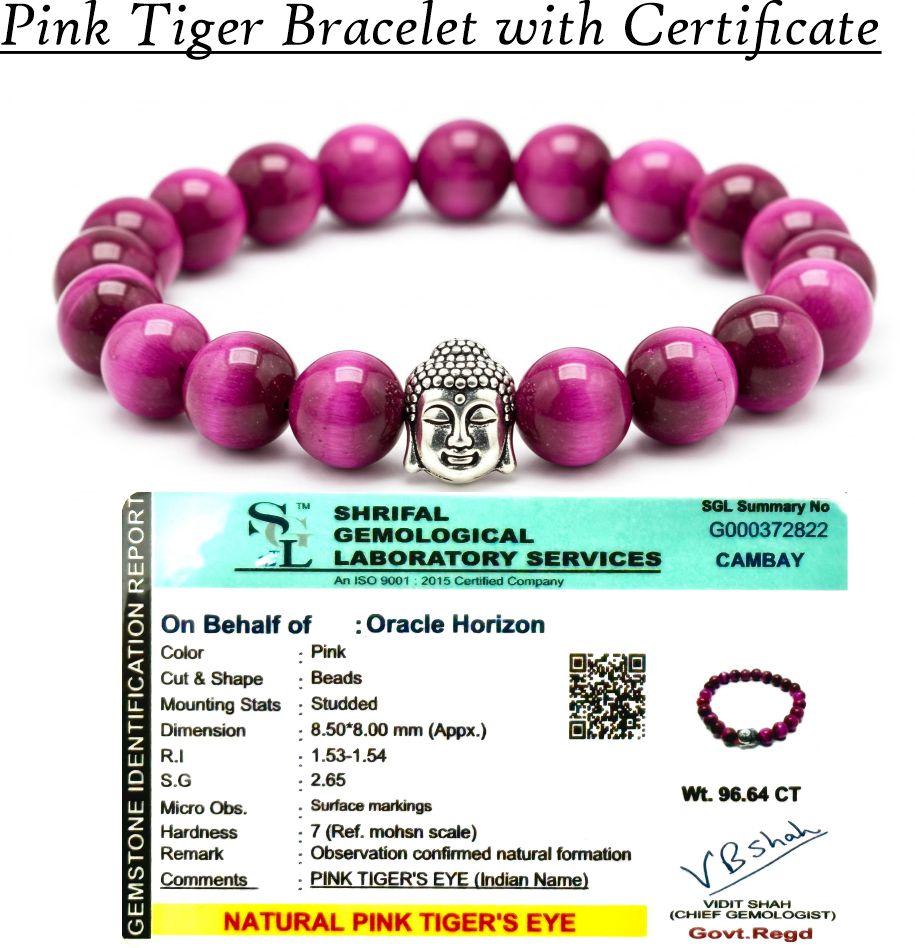 Pink Tiger Eye Crystal Bracelet | Lab Certified | For Confidence, Emotional and Courage - Unisex, 8 mm beads Bracelet