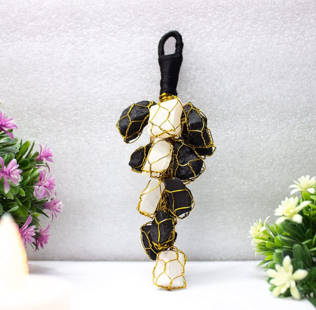 Selenite & Black Tourmaline Hanging | A Powerful Duo for Protection, Purification, and Balance