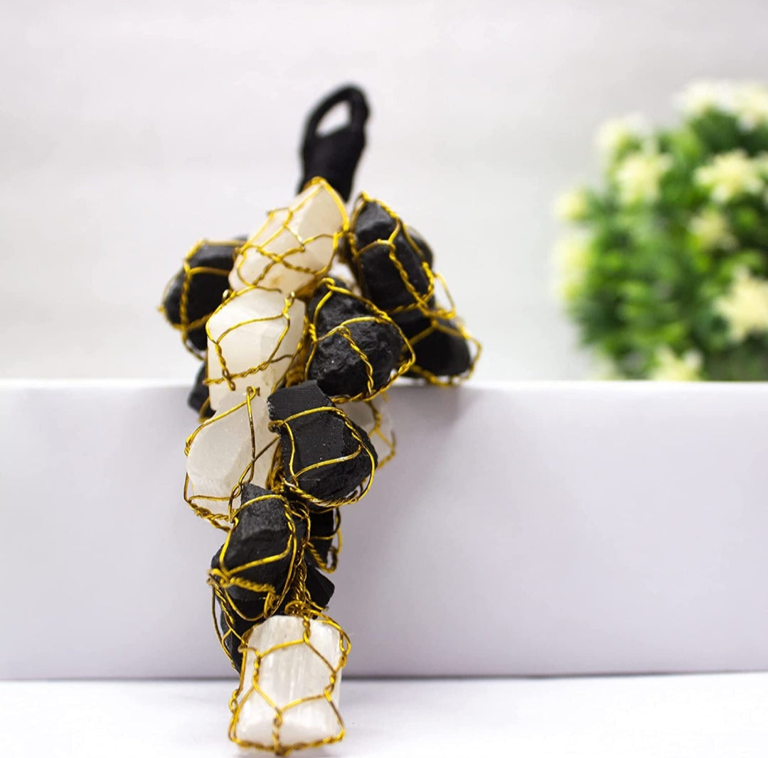 Selenite & Black Tourmaline Hanging | A Powerful Duo for Protection, Purification, and Balance