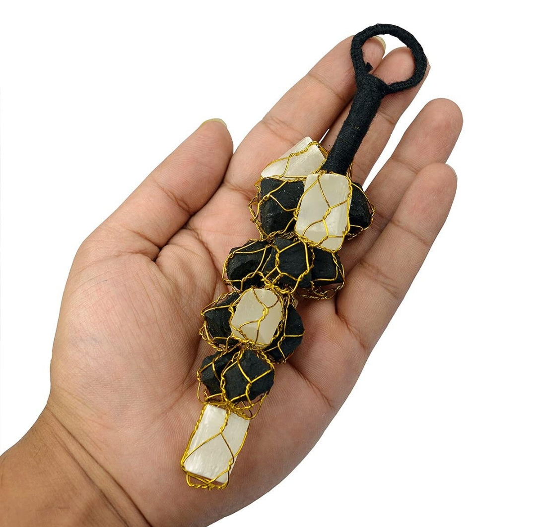 Selenite & Black Tourmaline Hanging | A Powerful Duo for Protection, Purification, and Balance