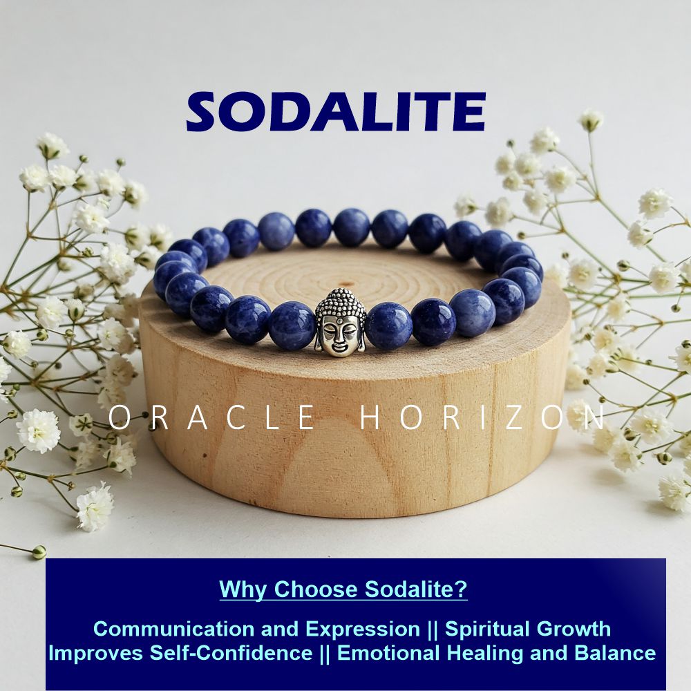 Sodalite Crystal Bracelet | Lab Certified | For mental clarity, focus, communication and balance throat chakra - Unisex, 8 mm beads Bracelet