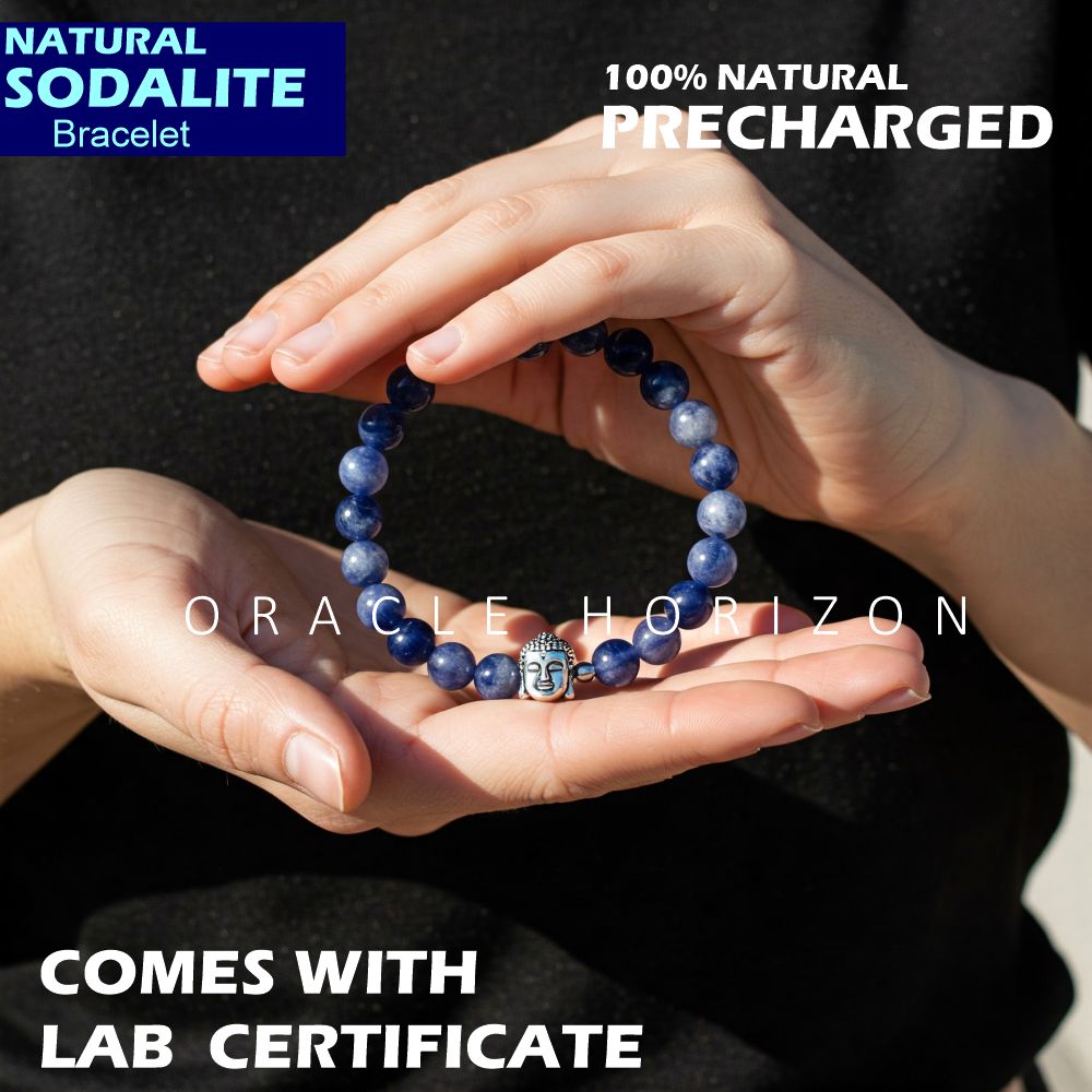 Sodalite Crystal Bracelet | Lab Certified | For mental clarity, focus, communication and balance throat chakra - Unisex, 8 mm beads Bracelet