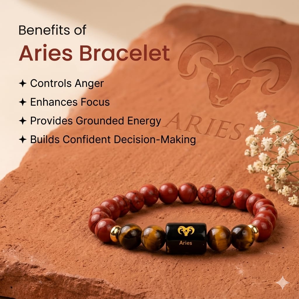 Aries Zodiac Red Jasper & Tiger Eye Bracelet (Bracelet + FREE Raw Selenite Plate ✨)