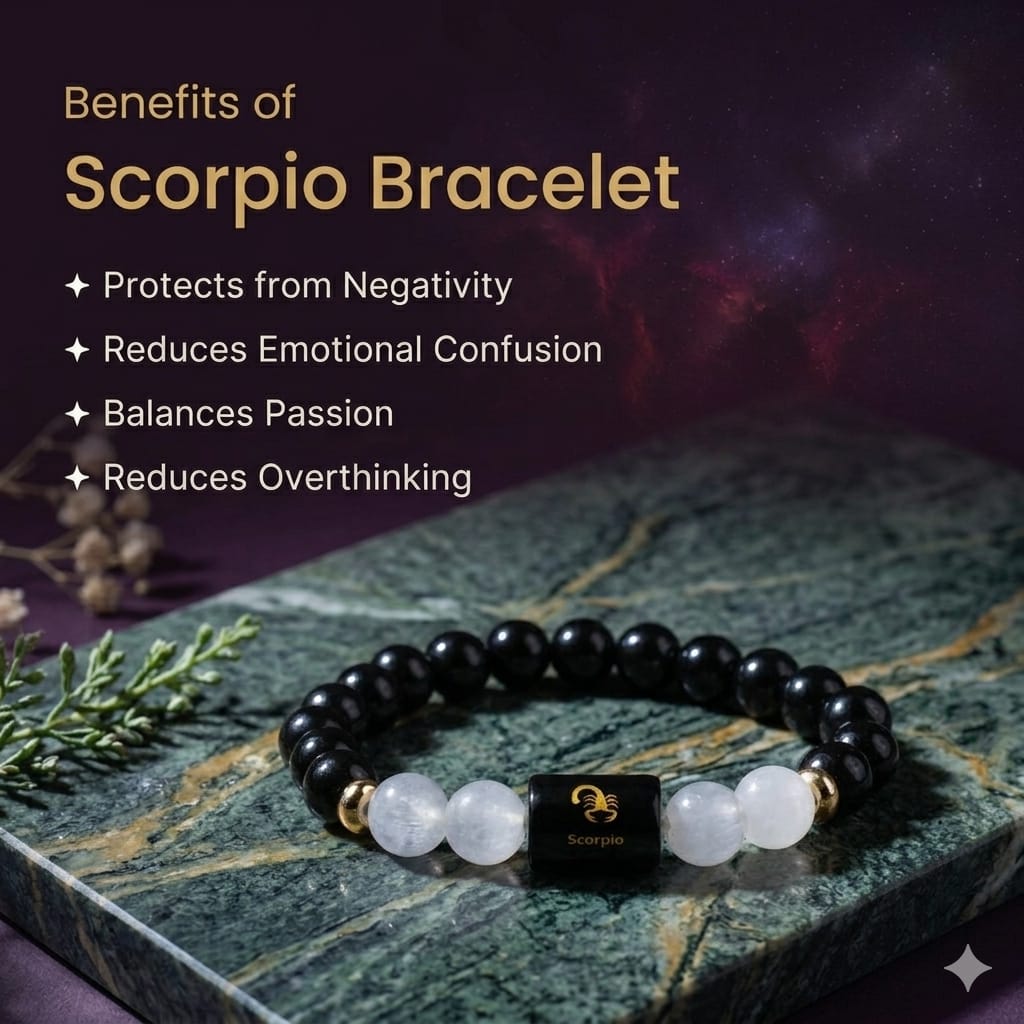 Scorpio (वृश्चिक राशि) Zodiac Black Obsidian & Milky Quartz Bracelet (Bracelet + FREE Raw Selenite Tray ✨)