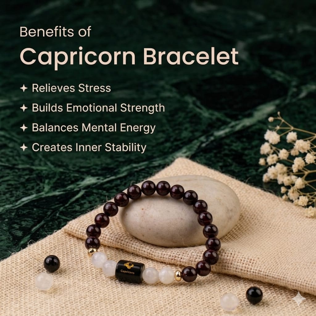 Capricorn (मकर राशि) Zodiac Garnet & Milky Quartz Bracelet (With FREE Raw Selenite Tray ✨)