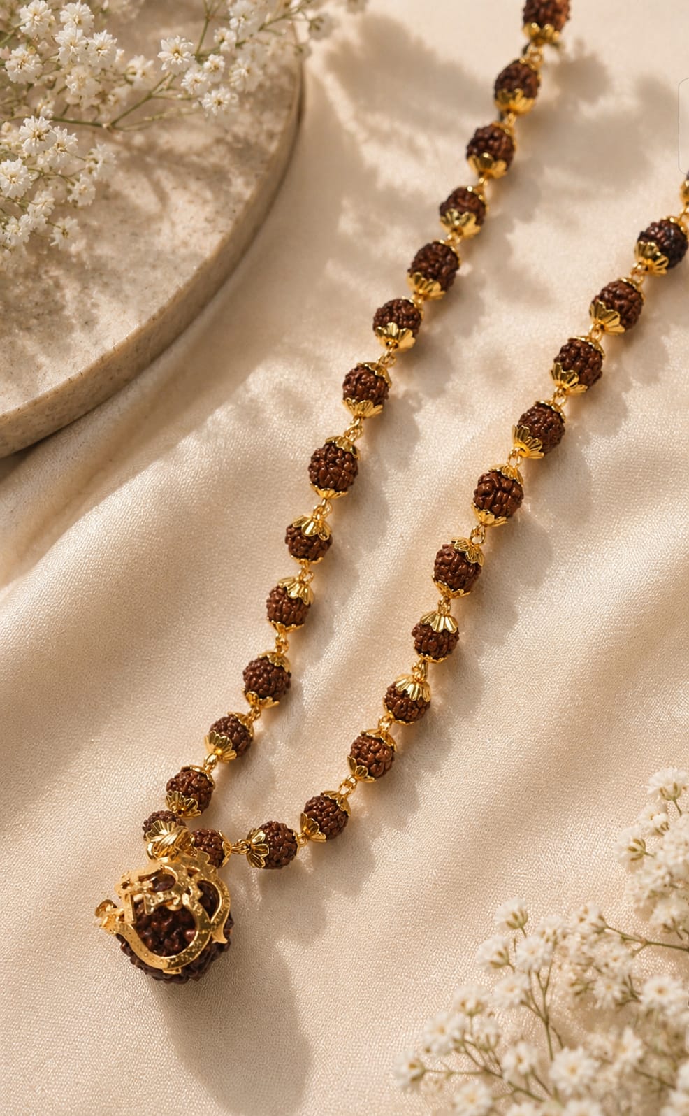 Gold Plated Shree Om Rudraksha Mala
