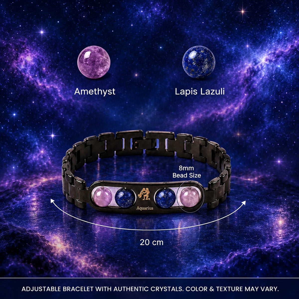 Aquarius Zodiac Metal Bracelet with Free Raw Selenite Plate