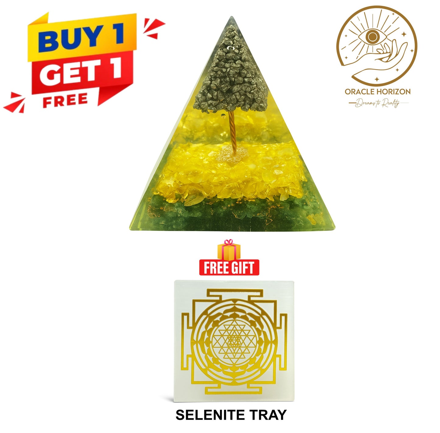 Crorepati Pyramid – Abundance & Wealth Generator | Buy 1 Crorepati Pyramid and Get 1 Selenite Tray FREE!