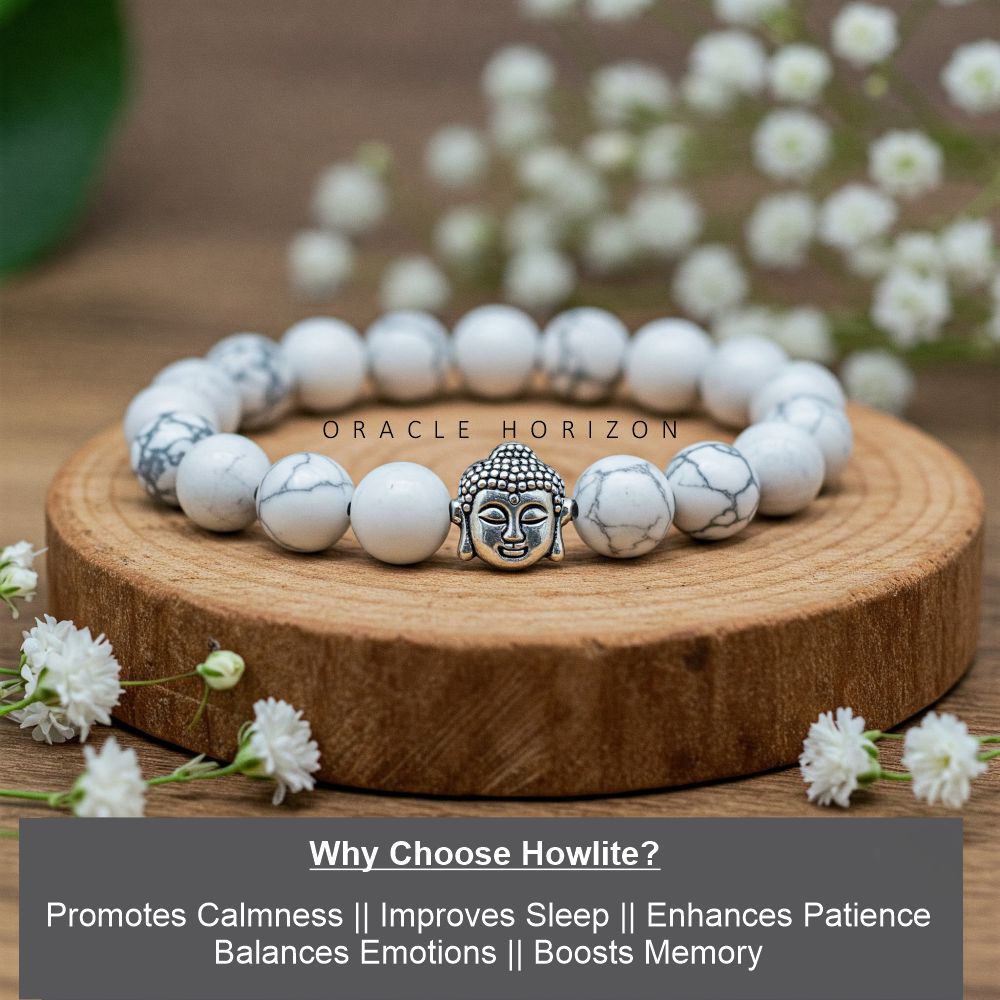 Howlite Crystal Bracelet | Lab Certified | For reducing anxiety and stress - Unisex, 8 mm beads Bracelet