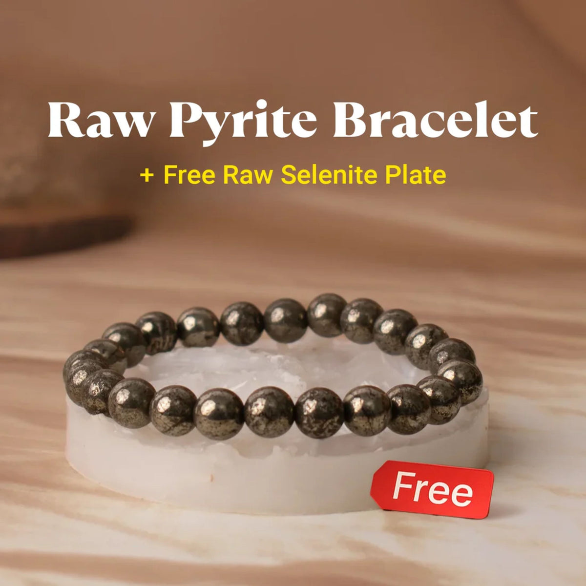 Prosperity Pyrite Bracelet with Raw Selenite Charging Tray