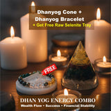 Dhanyog Energy Manifestation Combo  Raw Selenite Tray • Dhanyog Bracelet • Energy Cone