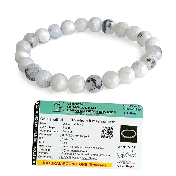 Rainbow Moonstone  Crystal Bracelet | Lab Certified | Enhances Fertility, Balances Sacral Chakra and Third Eye Chakra - Unisex, 8 mm beads Bracelet