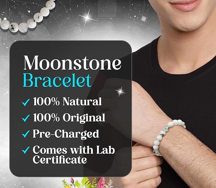 Rainbow Moonstone  Crystal Bracelet | Lab Certified | Enhances Fertility, Balances Sacral Chakra and Third Eye Chakra - Unisex, 8 mm beads Bracelet