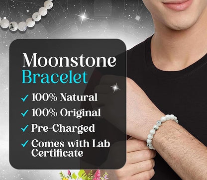 Rainbow Moonstone  Crystal Bracelet | Lab Certified | Enhances Fertility, Balances Sacral Chakra and Third Eye Chakra - Unisex, 8 mm beads Bracelet