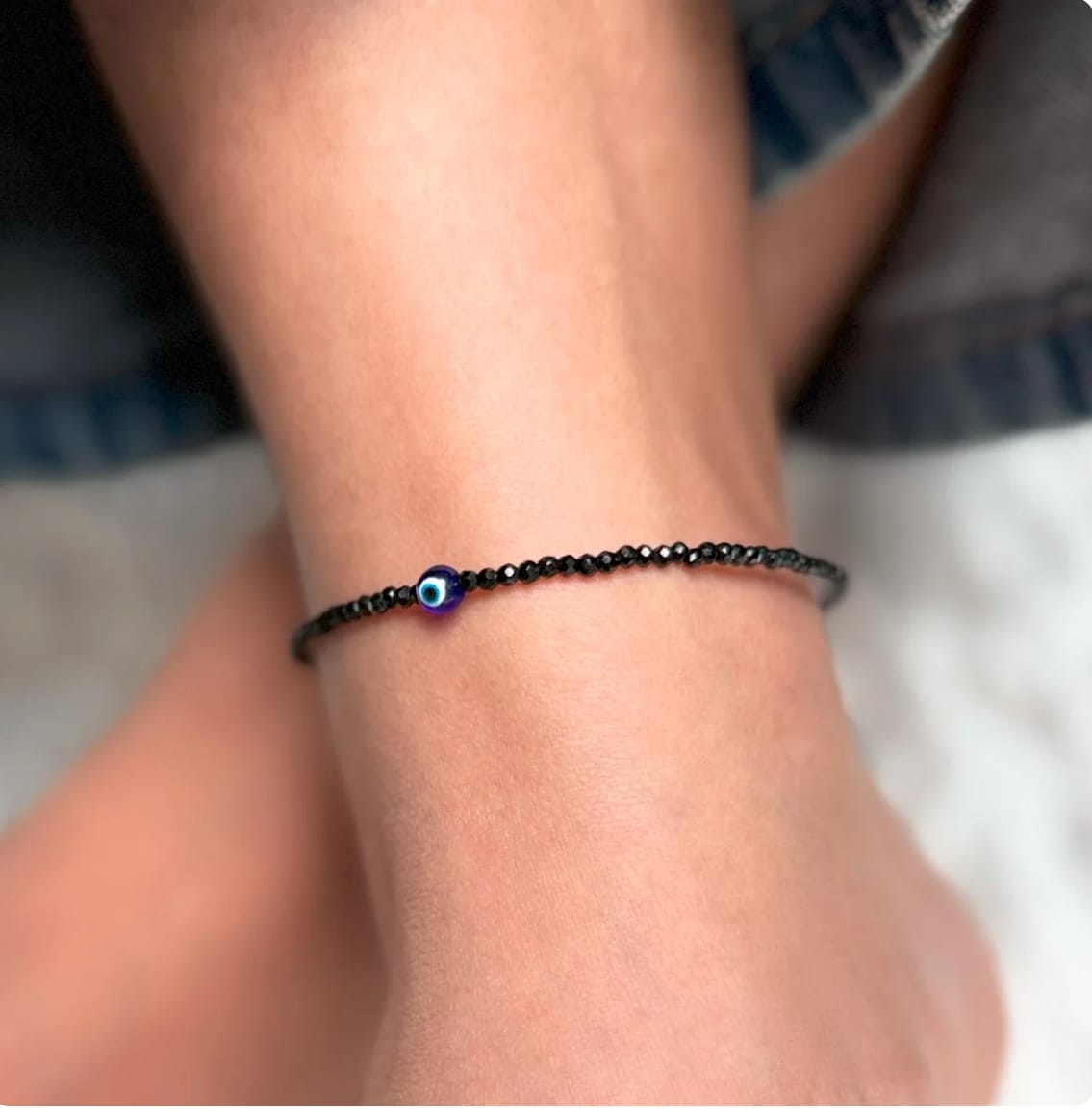 Black Tourmaline Protection Anklet – Natural Energy Shield for Grounding & Positivity