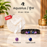 Aquarius Zodiac Metal Bracelet with Free Raw Selenite Plate