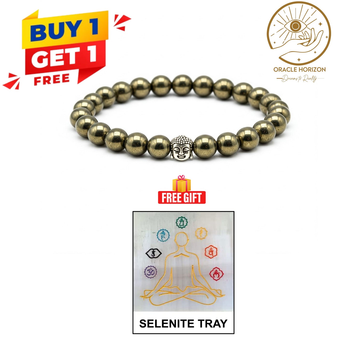 The Prosperity Pair | Buy 1 Get 1 Free: Pyrite Bracelet + Free Selenite Tray