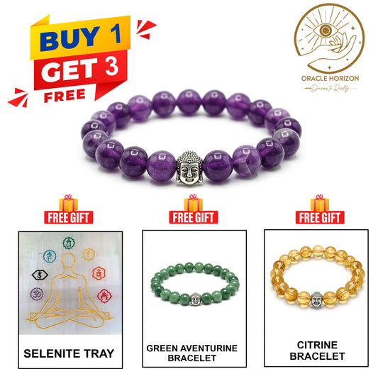 Balance & Abundance Bundle | Buy 1 Get 3 Free: Amethyst Bracelet + FREE Selenite Tray, Citrine Bracelet ; Green Aventurine Bracelet