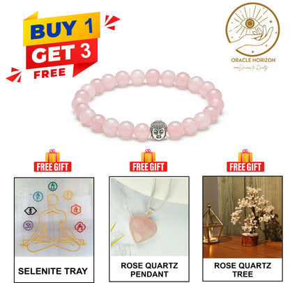 Heart Harmony Bundle  Buy 1 Get 3 FREE: Rose Quartz Bracelet + FREE Heart Pendant, Gem Tree; Selenite Plate
