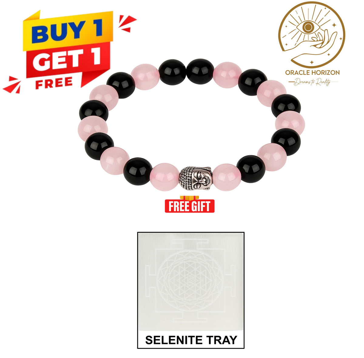 Love & Protection Set - Buy a Rose Quarts and obsidian combo btacelet & Get a Free Selenite Charging Tray