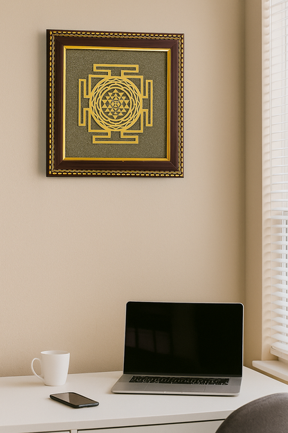 Oracle Horizon Shree Yantra on Raw Pyrite Frame