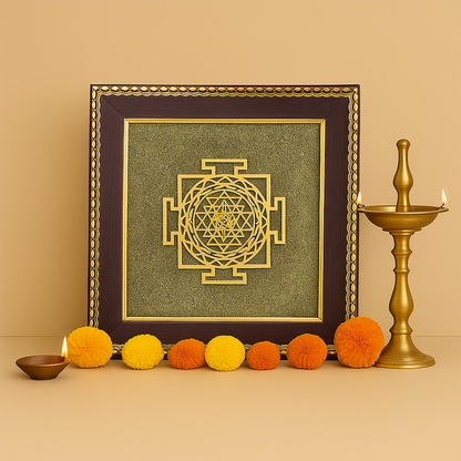 Oracle Horizon Shree Yantra on Raw Pyrite Frame