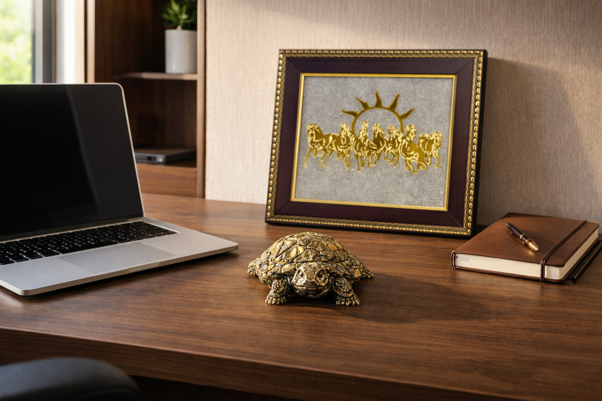 Dhan-Safalta Energy Combo Crystal Set - 7 Horse Pyrite Frame + Pyrite tortoise