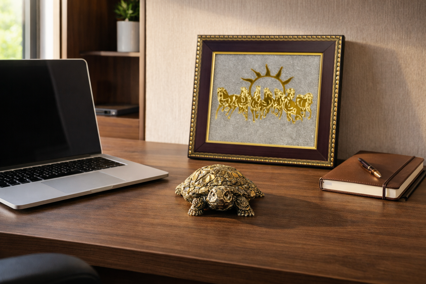 Dhan-Safalta Energy Combo Crystal Set - 7 Horse Pyrite Frame + Pyrite tortoise
