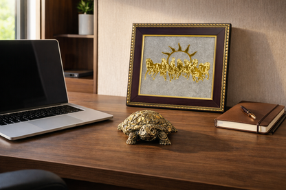 Dhan-Safalta Energy Combo Crystal Set - 7 Horse Pyrite Frame + Pyrite tortoise
