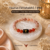 Taurus (वृषभ राशि) Zodiac Sunstone & Carnelian Bracelet  (Bracelet + Free Raw Selenite Tray ✨)