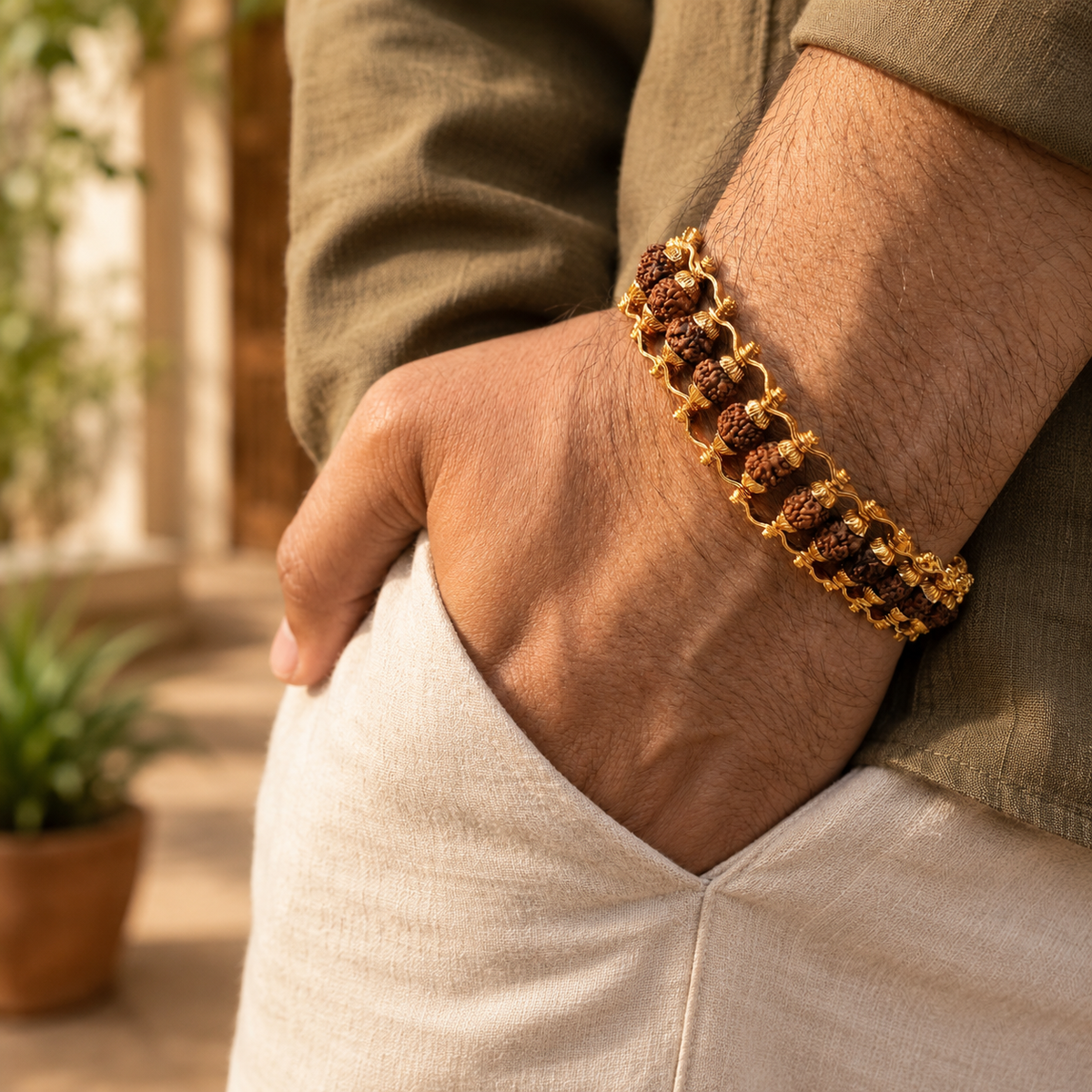 Gold Plated Rudraksha Bracelet