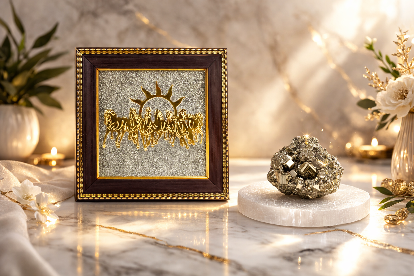 Pyrite Abundance Stone with Raw Selenite Charging Tray