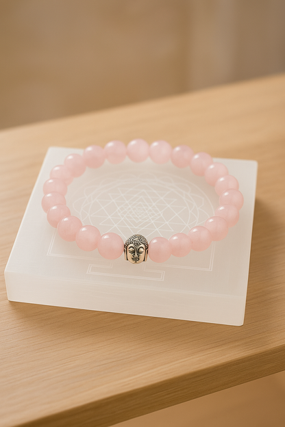 Love & Light Duo – Rose Quartz Bracelet + Free Selenite Charging Tray