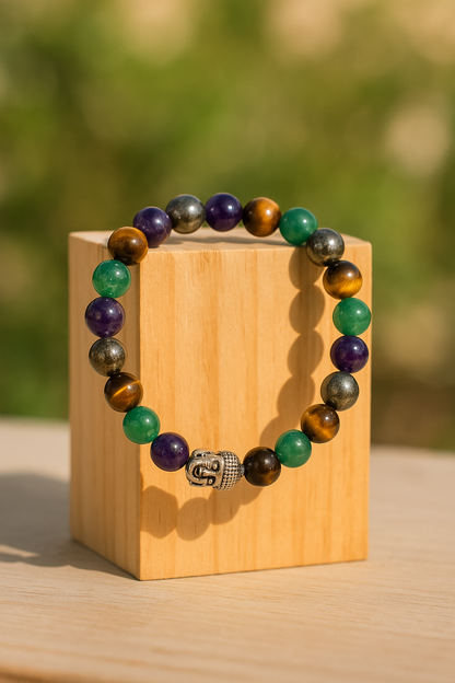 Sampatti Sutra (Thread of Wealth) | Amethyst, Tiger Eye, Pyrite and Green Aventurine
