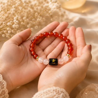 Virgo (कन्या राशि) Zodiac Carnelian & Milky Quartz Bracelet  (Bracelet + Free Raw Selenite Tray/Plate)