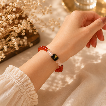 Virgo (कन्या राशि) Zodiac Carnelian & Milky Quartz Bracelet  (Bracelet + Free Raw Selenite Tray/Plate)