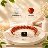 Virgo (कन्या राशि) Zodiac Carnelian & Milky Quartz Bracelet  (Bracelet + Free Raw Selenite Tray/Plate)