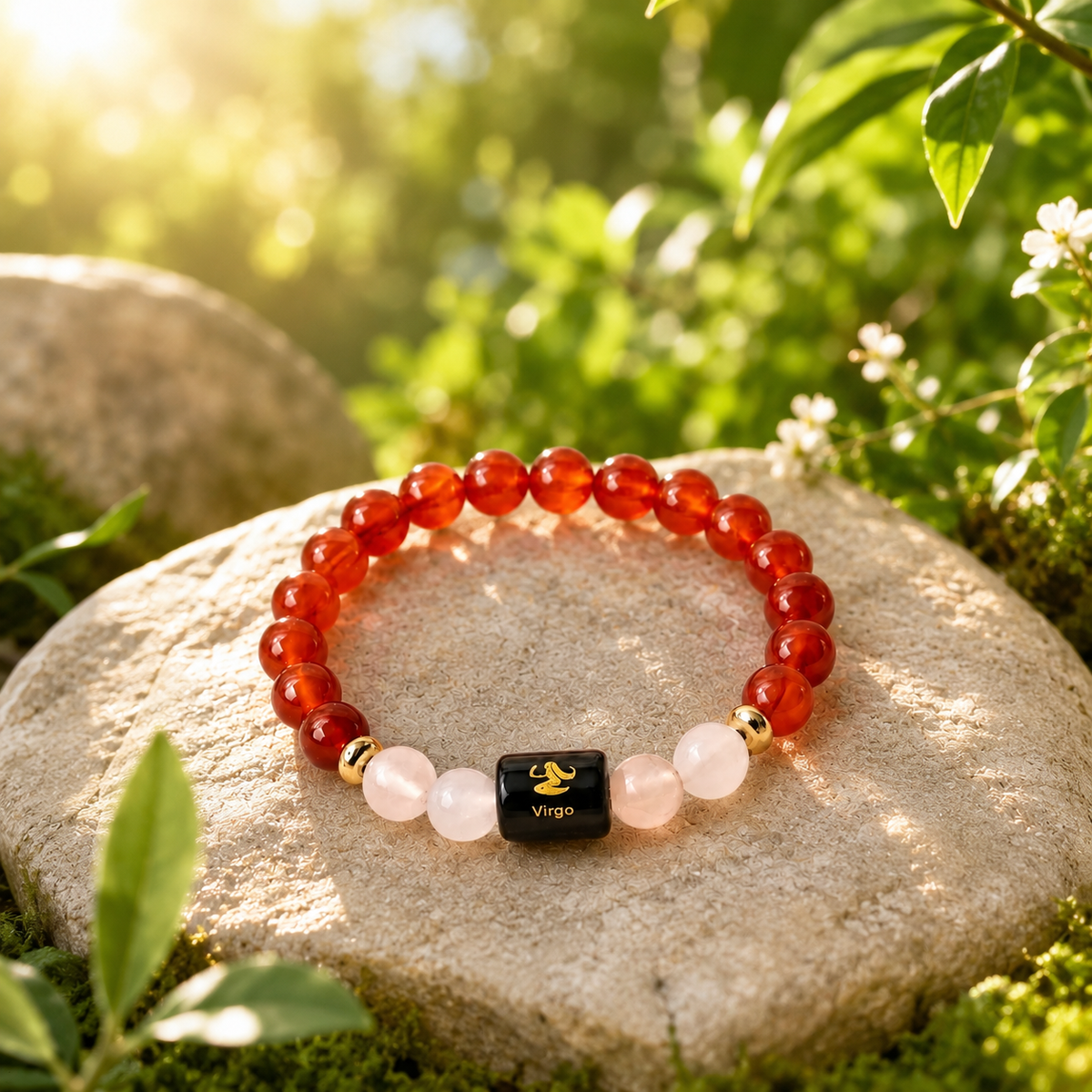 Virgo (कन्या राशि) Zodiac Carnelian & Milky Quartz Bracelet  (Bracelet + Free Raw Selenite Tray/Plate)