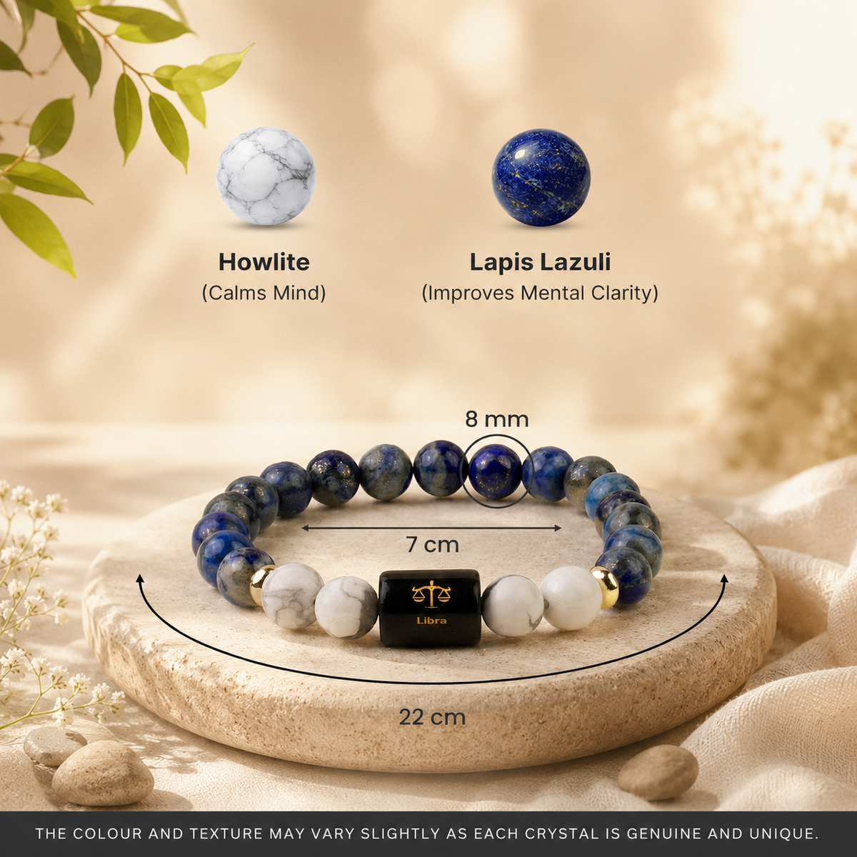 Libra (तुला राशि) Zodiac Lapis Lazuli & Howlite Bracelet (Bracelet + Free Raw Selenite Tray ✨)